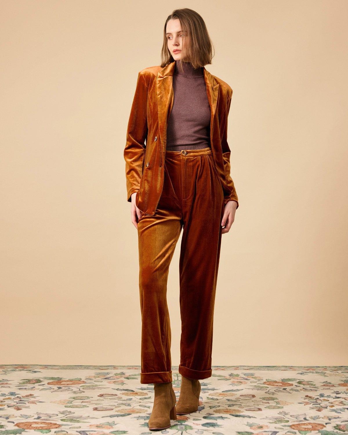 The Collared Double-breasted Velvet Blazer Product Image