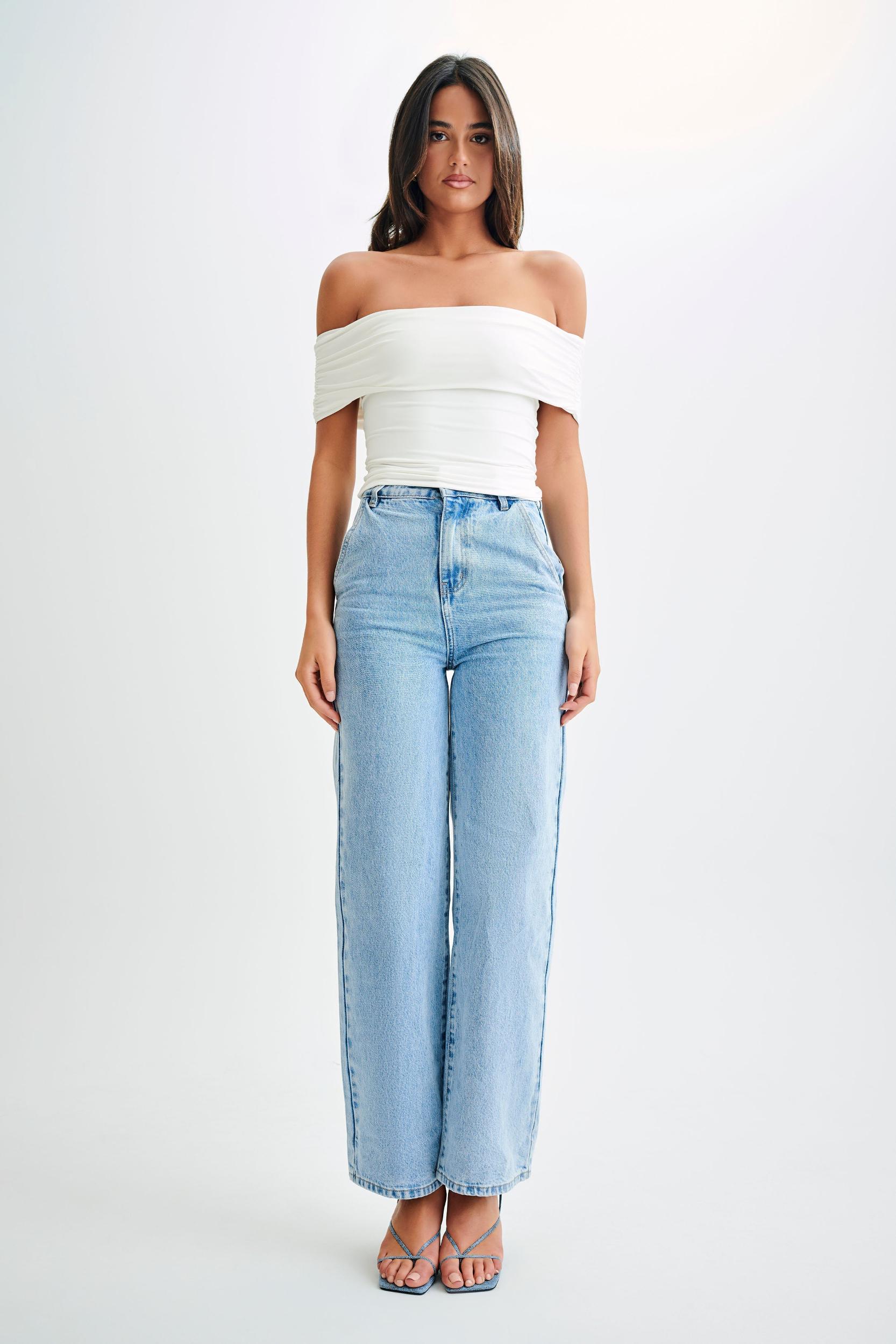 Meena Recycled Nylon Off Shoulder Top - White Product Image