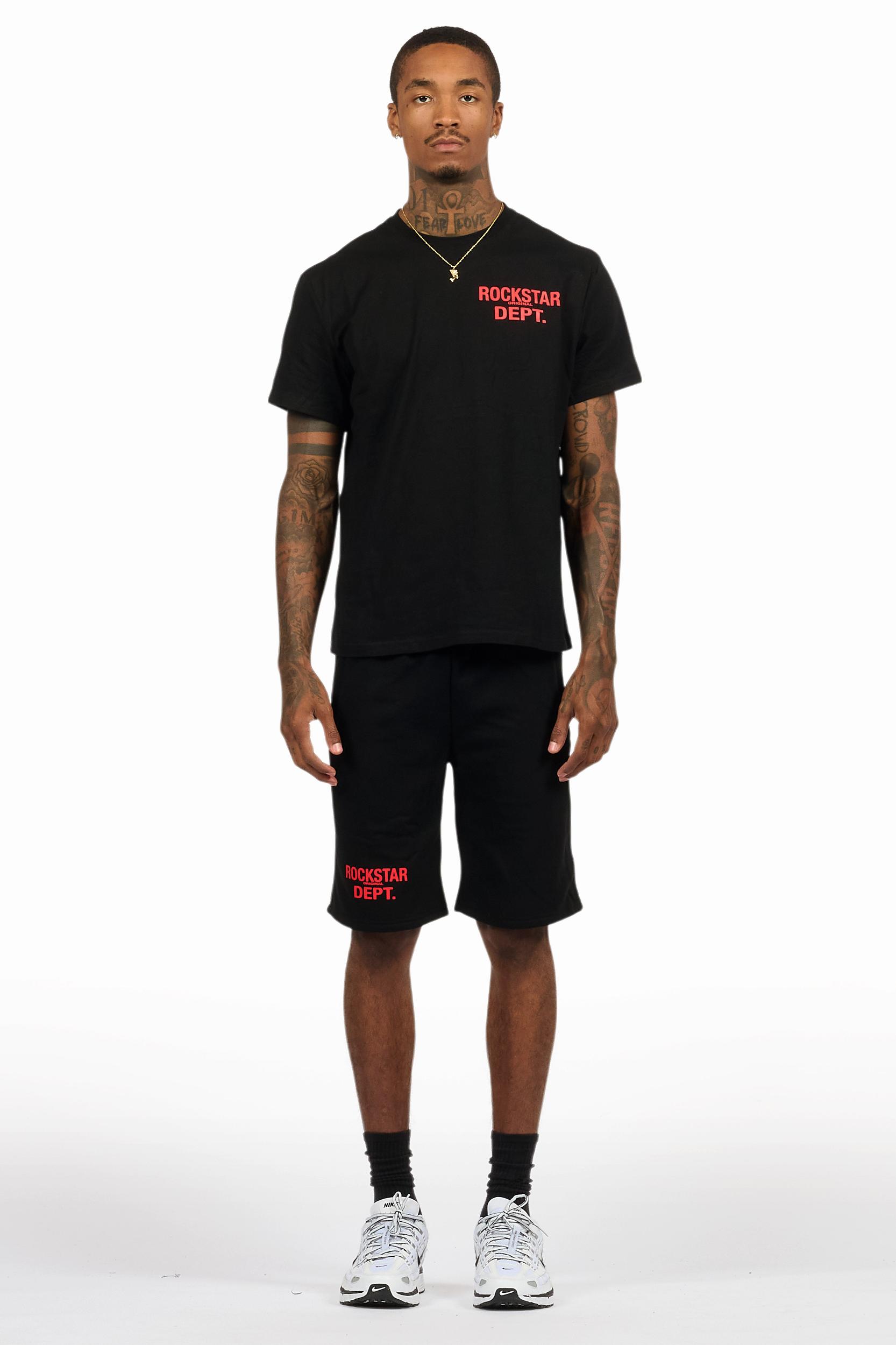 Akos Black/Red T-Shirt/Denim Short Set Male Product Image