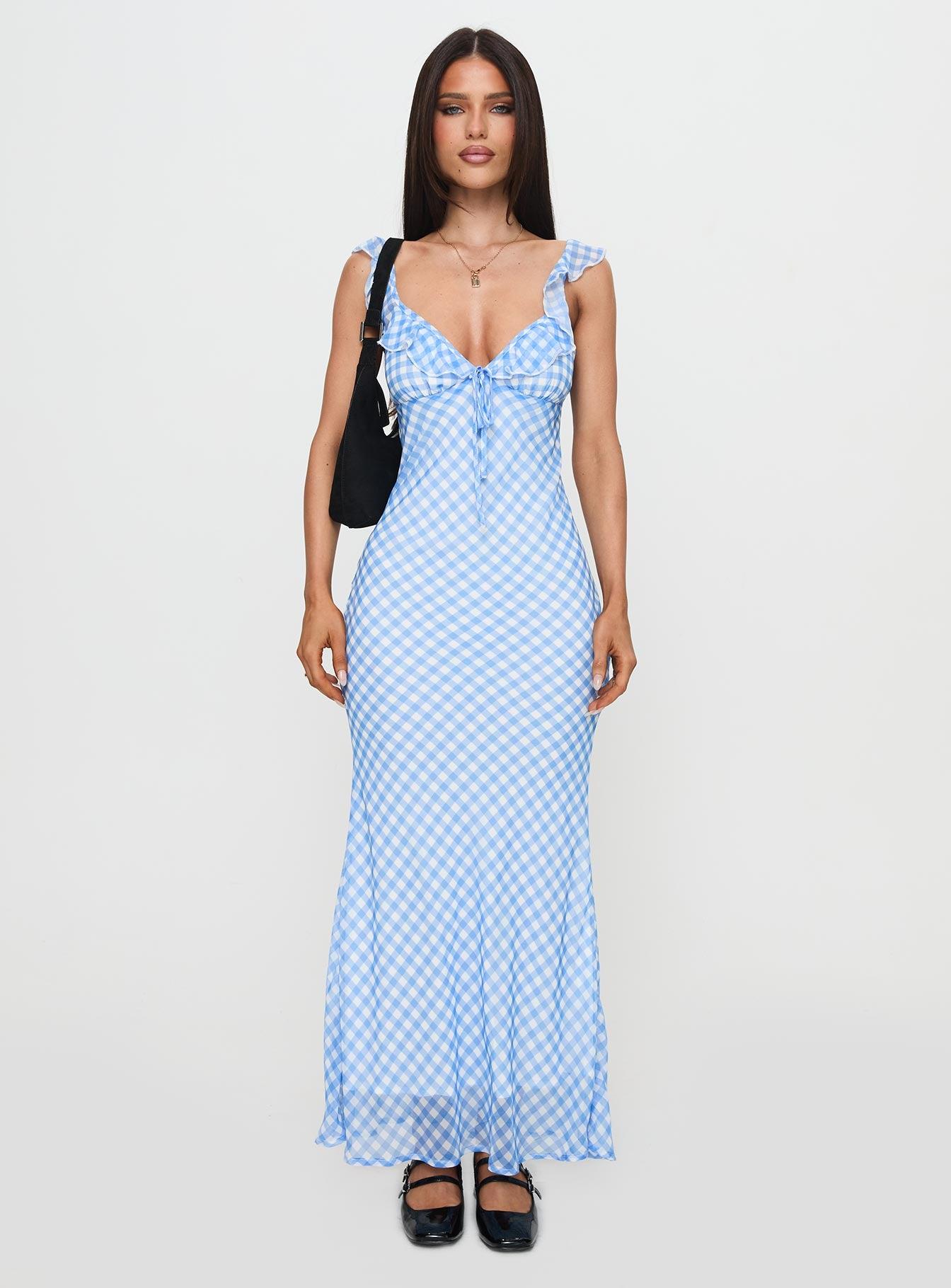 Brigette Maxi Dress Blue Gingham Product Image