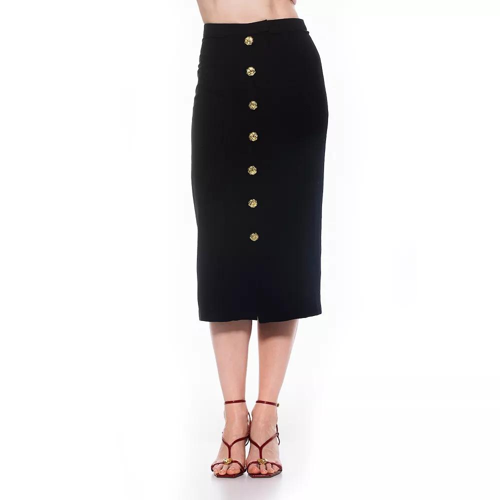 Women's ALEXIA ADMOR Front Button Down Midi Linen Skirt,  Product Image