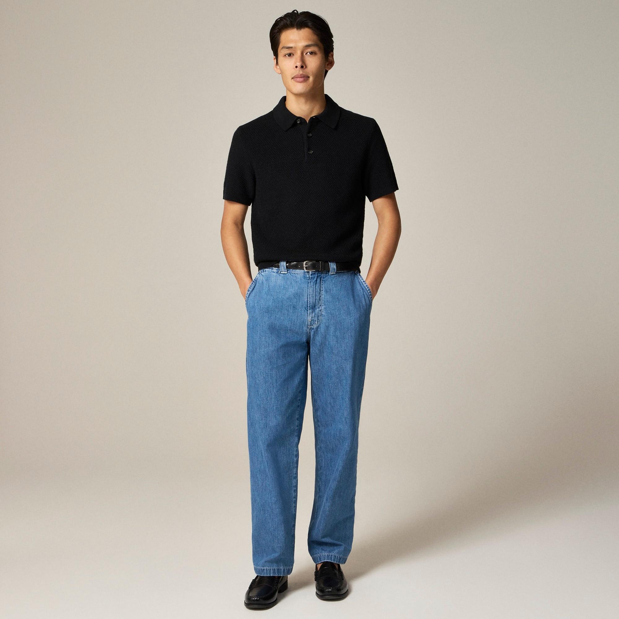 Short-sleeve cotton seed-stitch sweater-polo Product Image