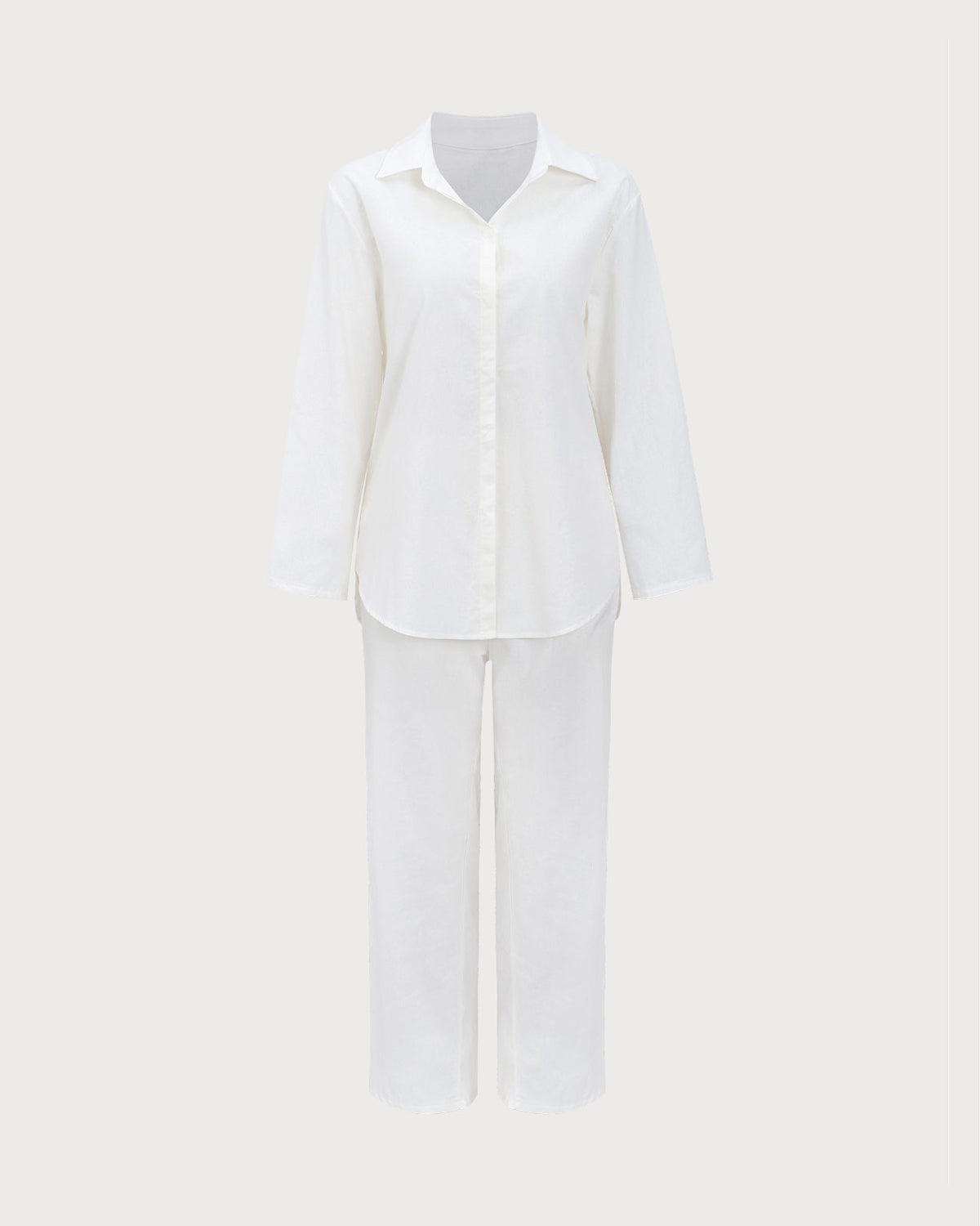 White Pure Cotton Long Sleeve Shirt Blouse Suit Product Image