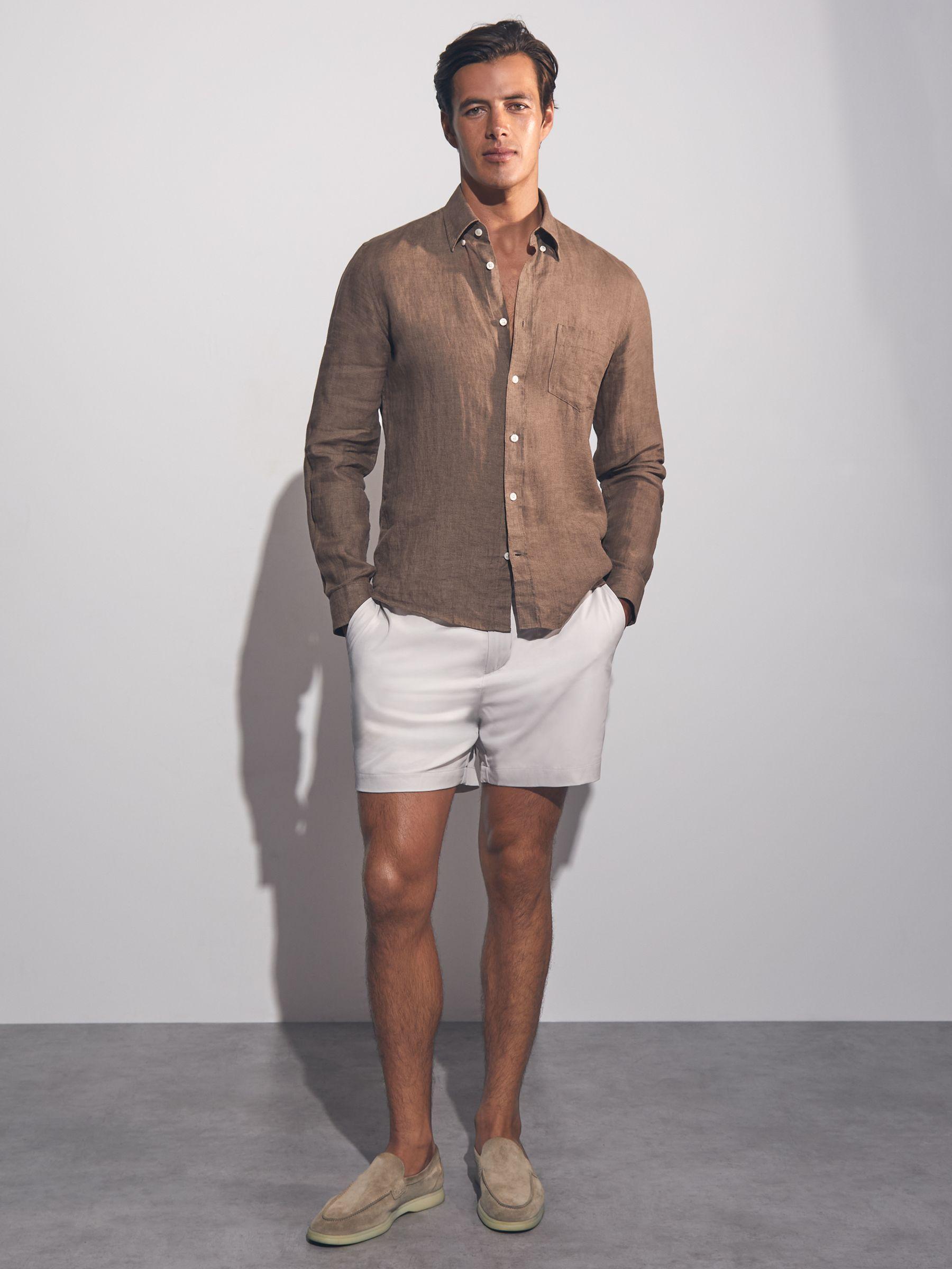 Linen Button-Through Shirt in Light Taupe Brown Product Image