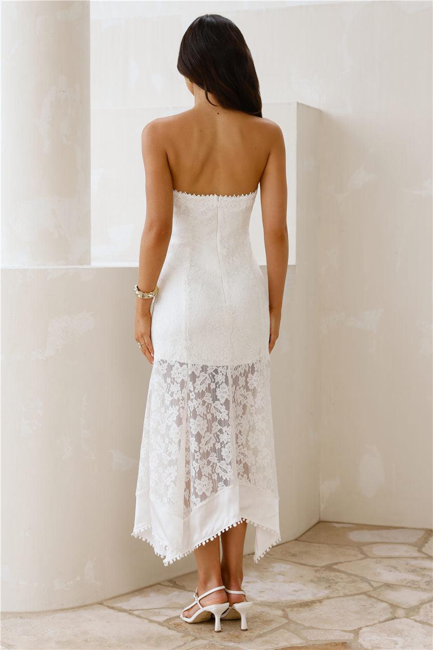Luxe Petal Lace Strapless Maxi Dress White Product Image