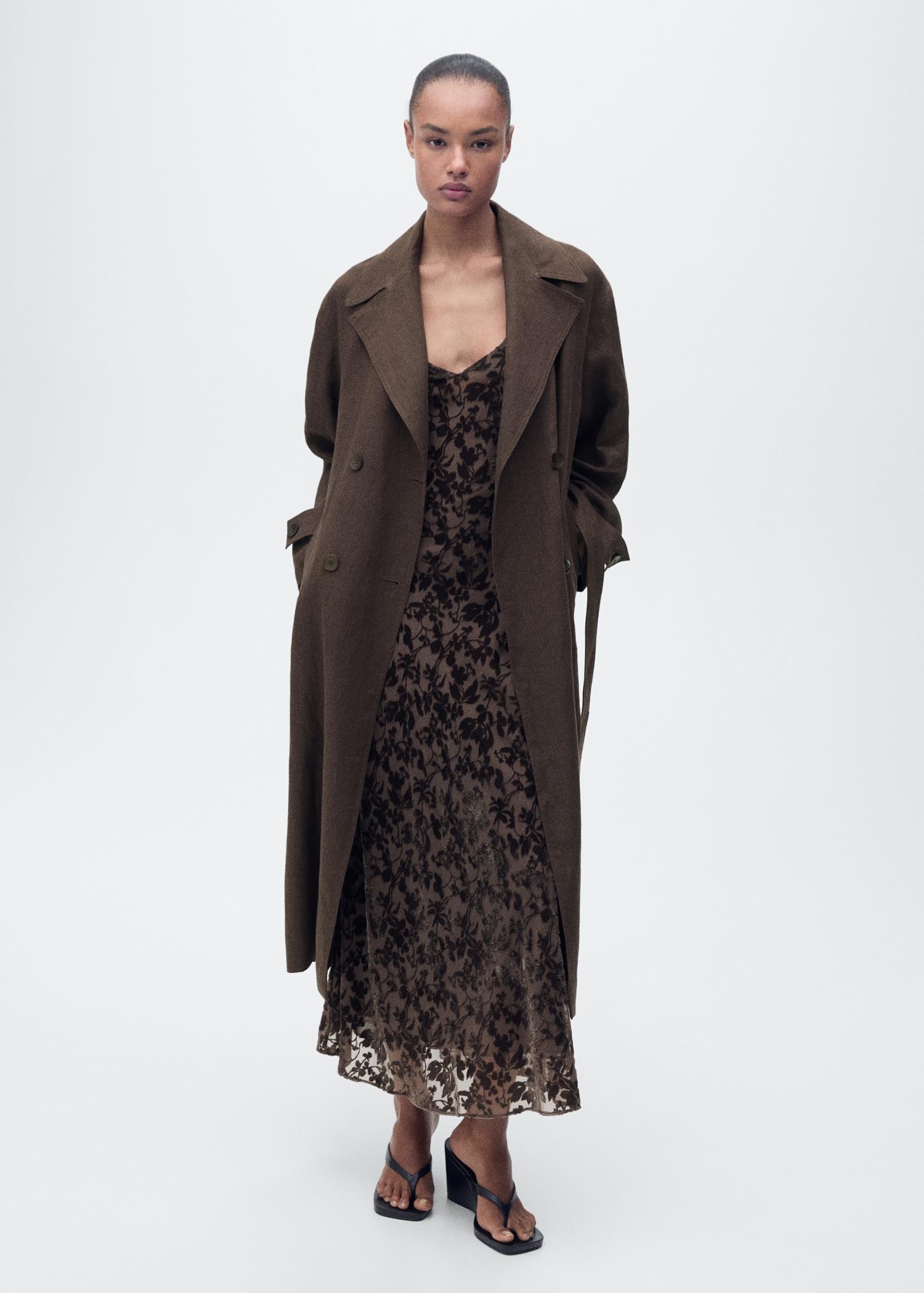 Double breasted linen trench - Women | MANGO USA Product Image