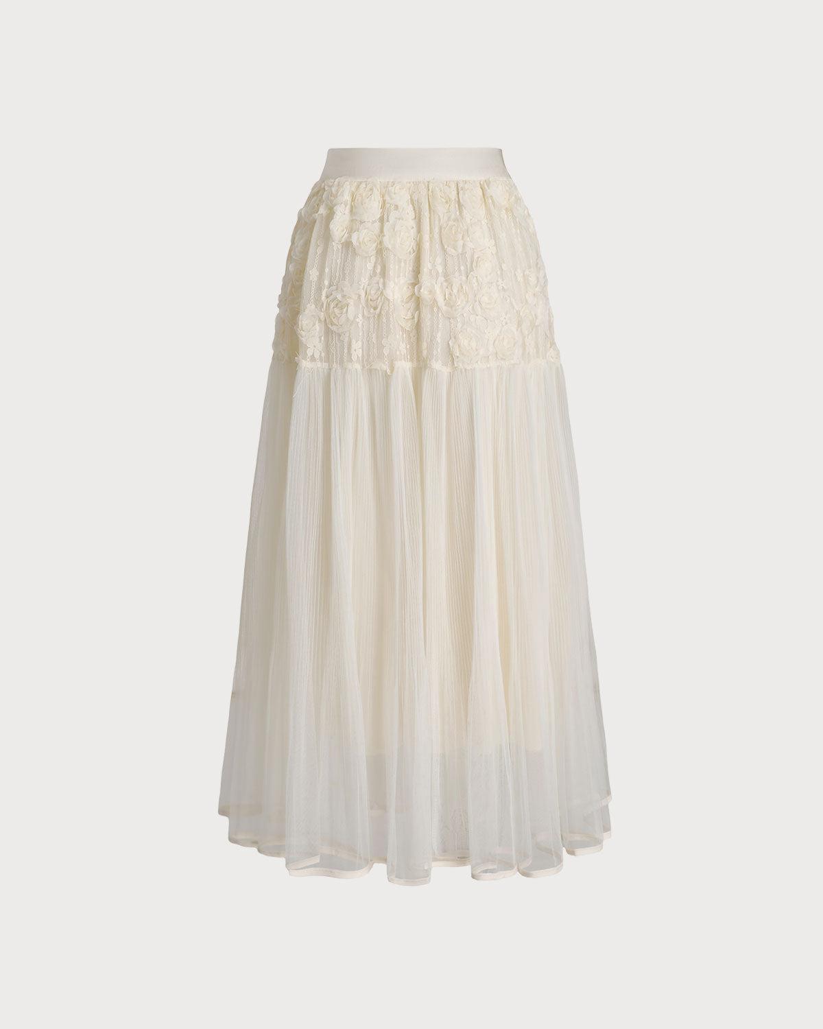 Apricot Elastic Waist Pleated Midi Skirt Product Image