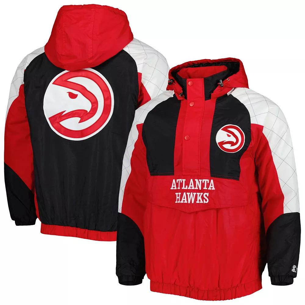 Men's Starter Red Atlanta Hawks Body Check Raglan Hoodie Half-Zip Jacket, Size: Large Product Image