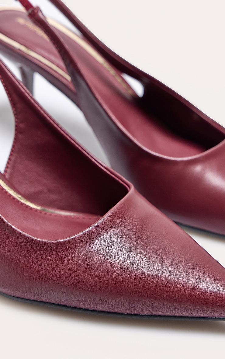 Burgundy Pu Point Toe Sling Back Mid Heeled Courts Product Image