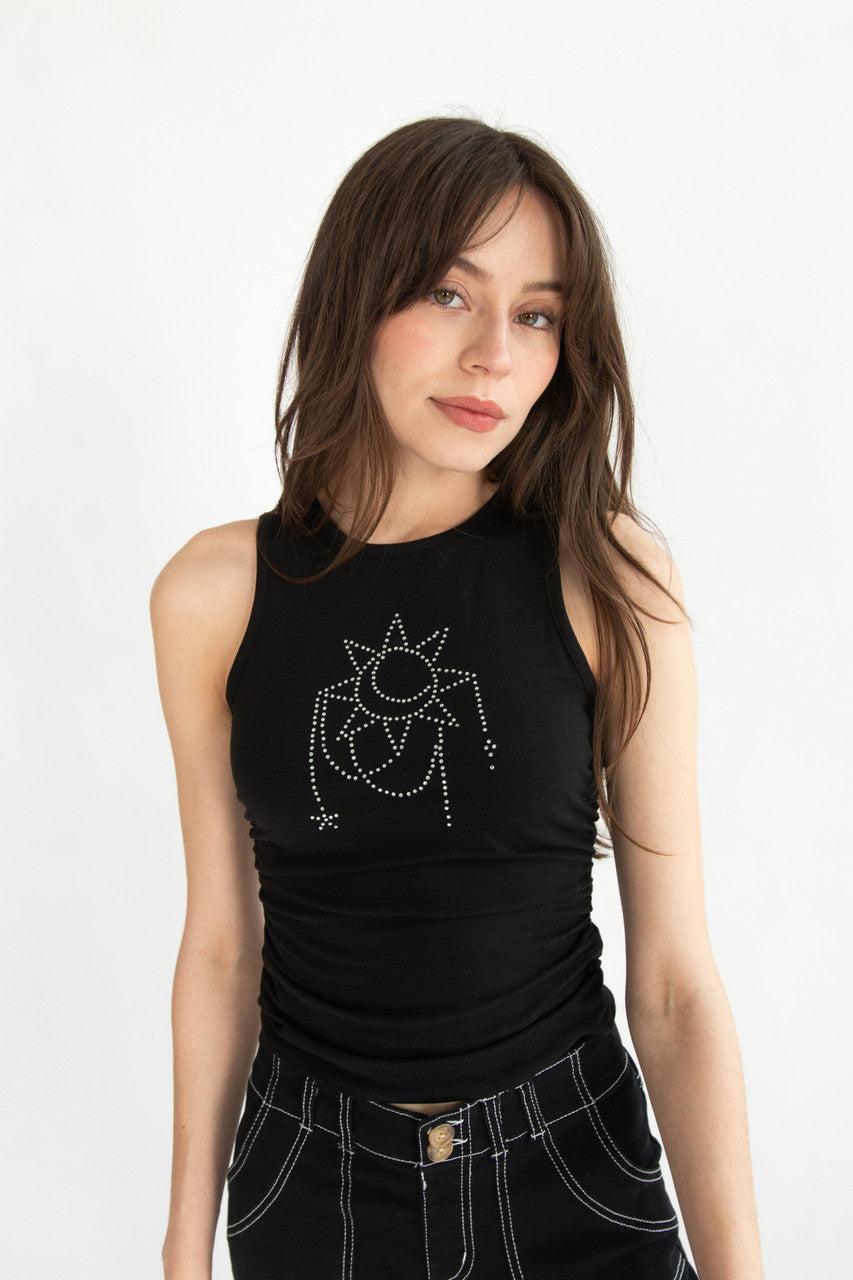 Celestial Rhinestone Side Ruched Tank Product Image
