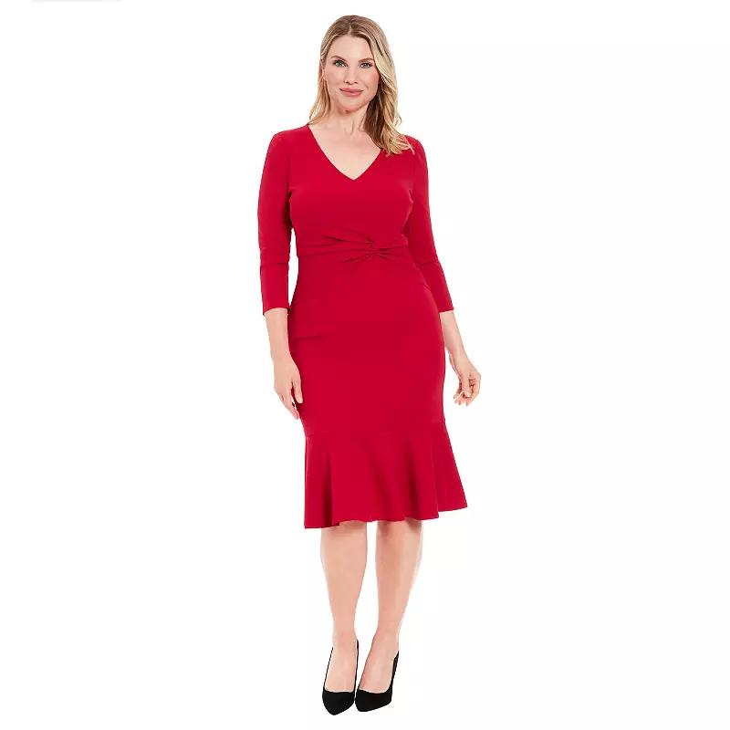 Petite London Times Quarter Sleeve V-Neck Side Twist Midi Dress, Women's,  Product Image
