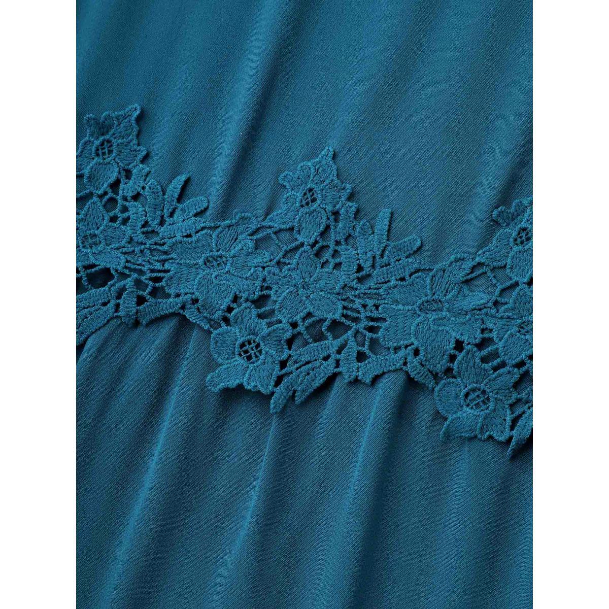 Plus Size Aegean Lace Detail Ruffled Round Neck Blouse Women Timeless Elbow-length sleeve Round Neck Elegant Blouses BloomChic 22-24/3X Product Image