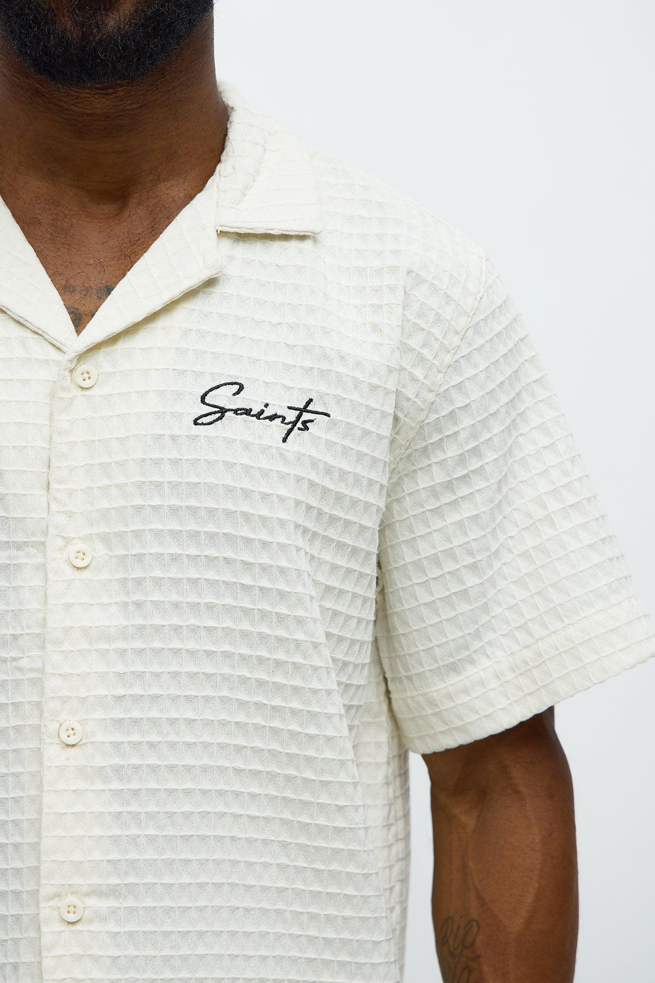 Diamond Weave Cuban Button Up Shirt - Off White Male Product Image