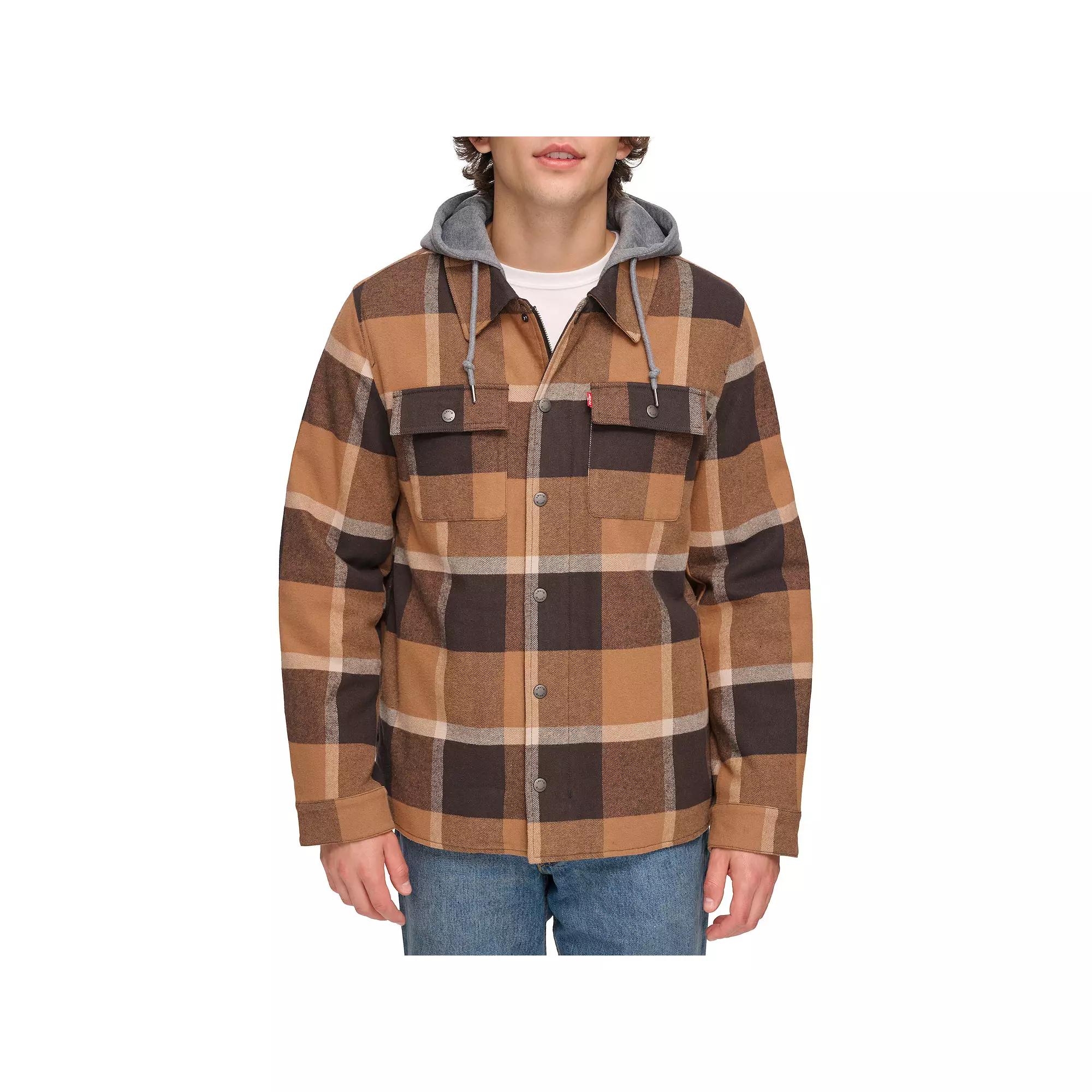 Men's Levi's® Shirt Jacket with Fleece Hood, Size: XXL, Brown Plaid Product Image