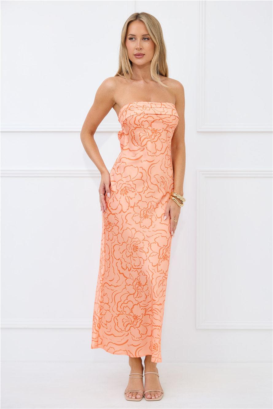 Sunburst Sparkle Strapless Satin Maxi Dress Orange Product Image
