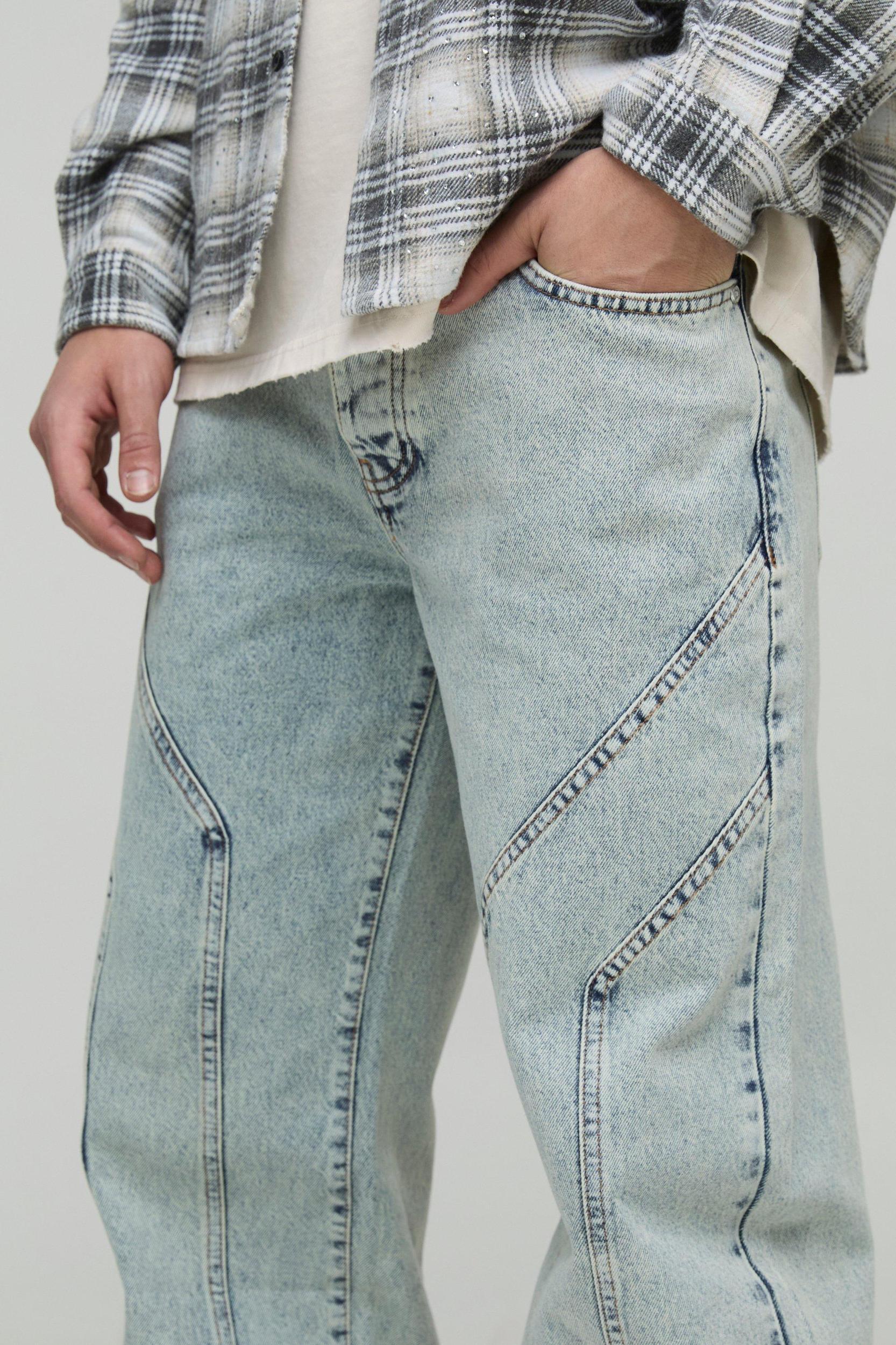 Relaxed Fit Rigid Seam Detail Jeans | boohooMAN USA Product Image