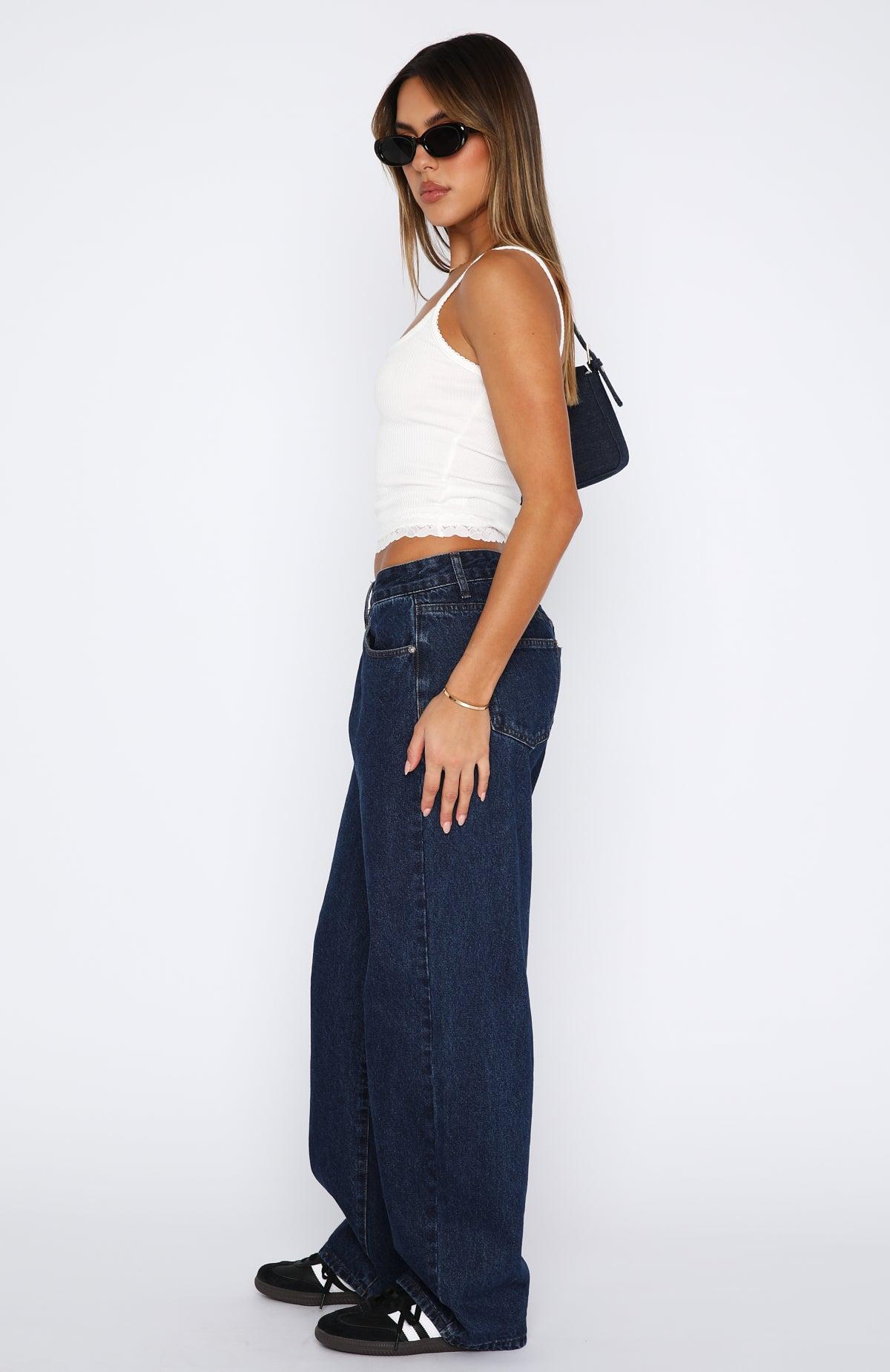Bring The Style Low Rise Wide Leg Jeans Indigo Wash Product Image