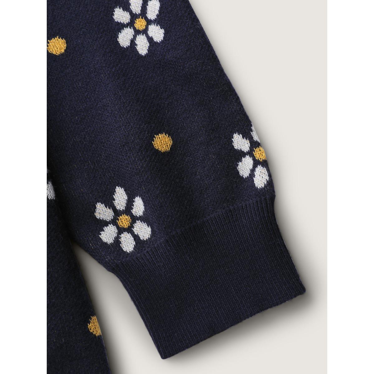 Plus Size Floral Polka Dot Print Button Knit Cardigan Navy Women Leisure Loose Long Sleeve Casual Cardigans BloomChic 28/5X Product Image