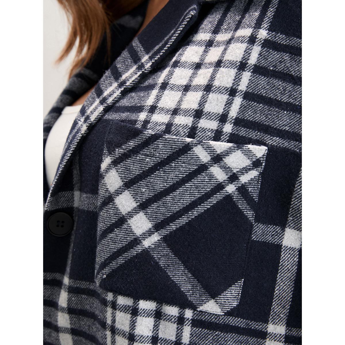Plus Size Plaid Pocket Button Up Coat Without Belt Women Indigo Casual Pocket Ladies Dailywear Winter Coats BloomChic 30/6X Product Image