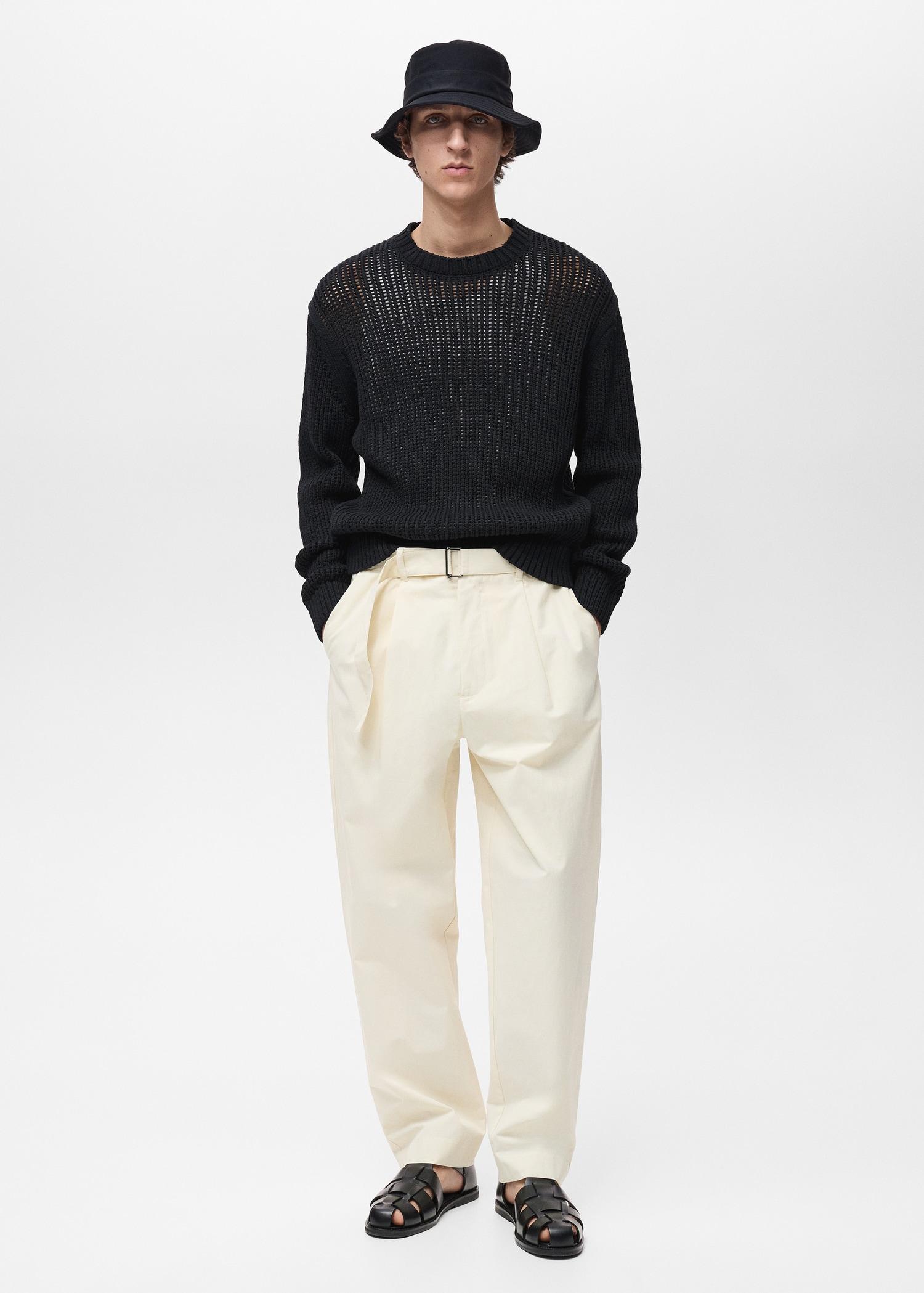 100% cotton openwork knitted sweater - Men | MANGO USA Product Image