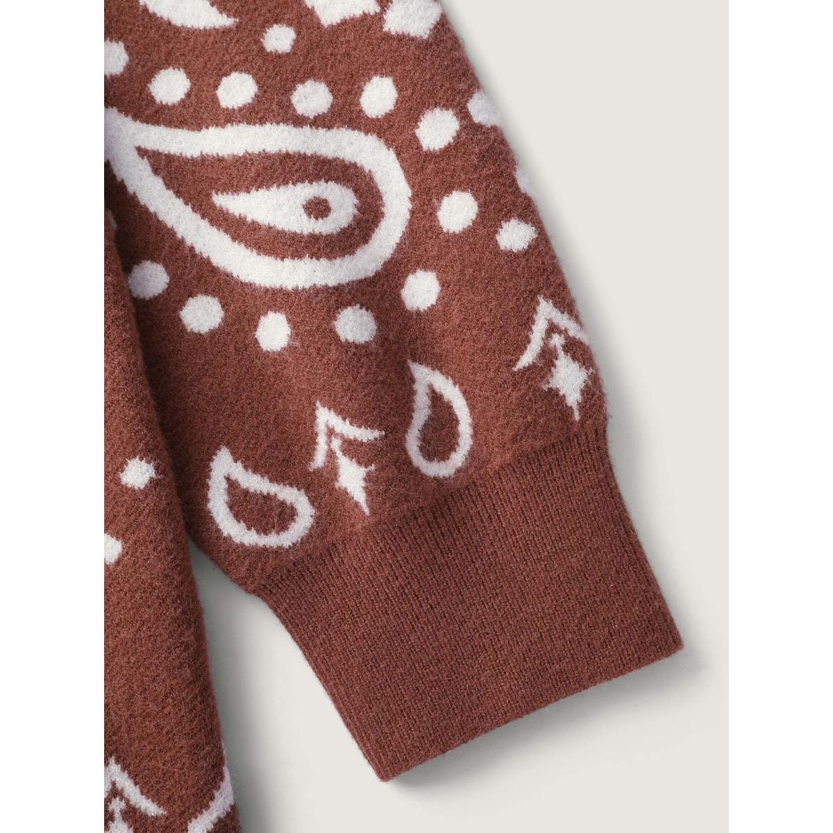 Plus Size Paisley Print Round Neck Pullover Rust Women Playful Loose Long Sleeve Round Neck Casual Pullovers BloomChic 18-20/2X Product Image