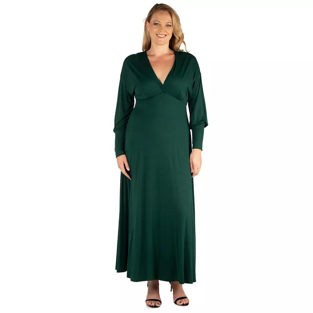 Plus Size 24seven Comfort Apparel V-Neck Long Sleeve Maxi Dress, Women's, Size: 3XL, Green Product Image