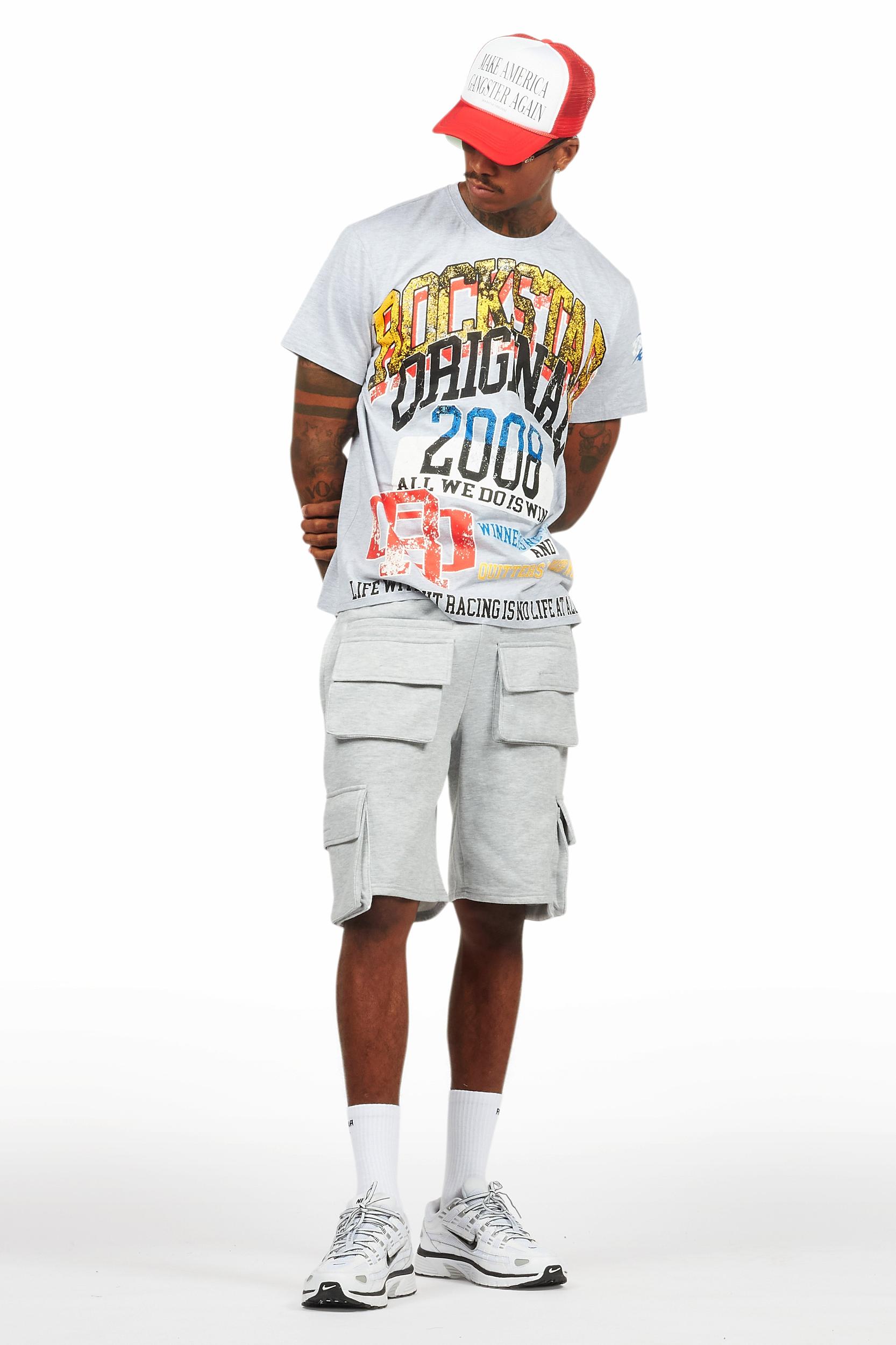 Colorful Race Heather Grey/Black T-Shirt Cargo Shorts Set Male Product Image