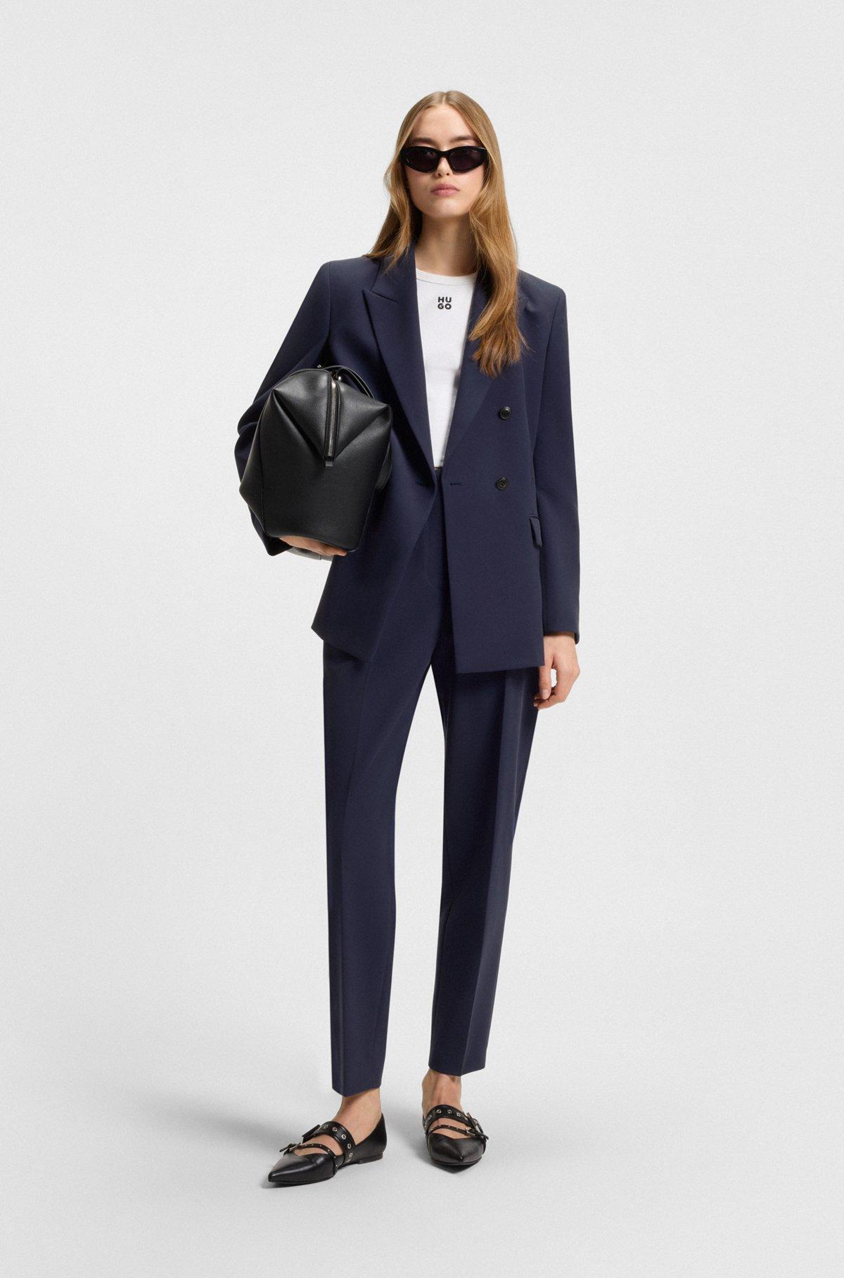 HUGO - Regular-fit pants with wide leg in stretch fabric - Dark Blue Product Image