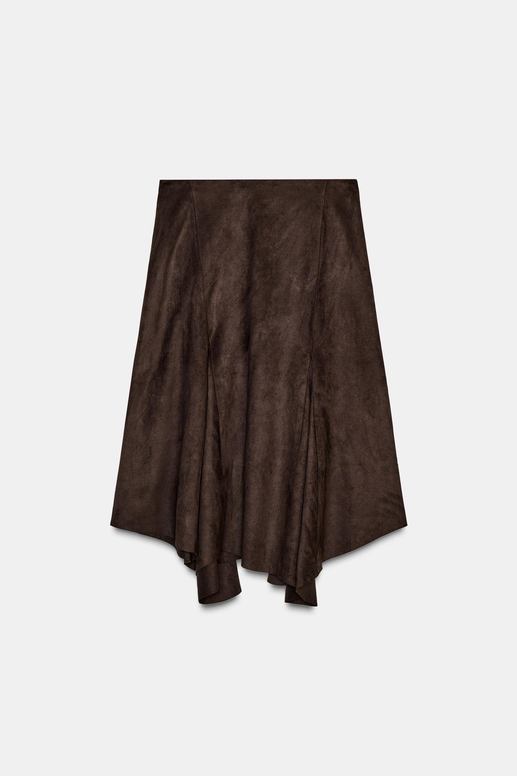 ASYMMETRIC FAUX SUEDE MIDI SKIRT Product Image