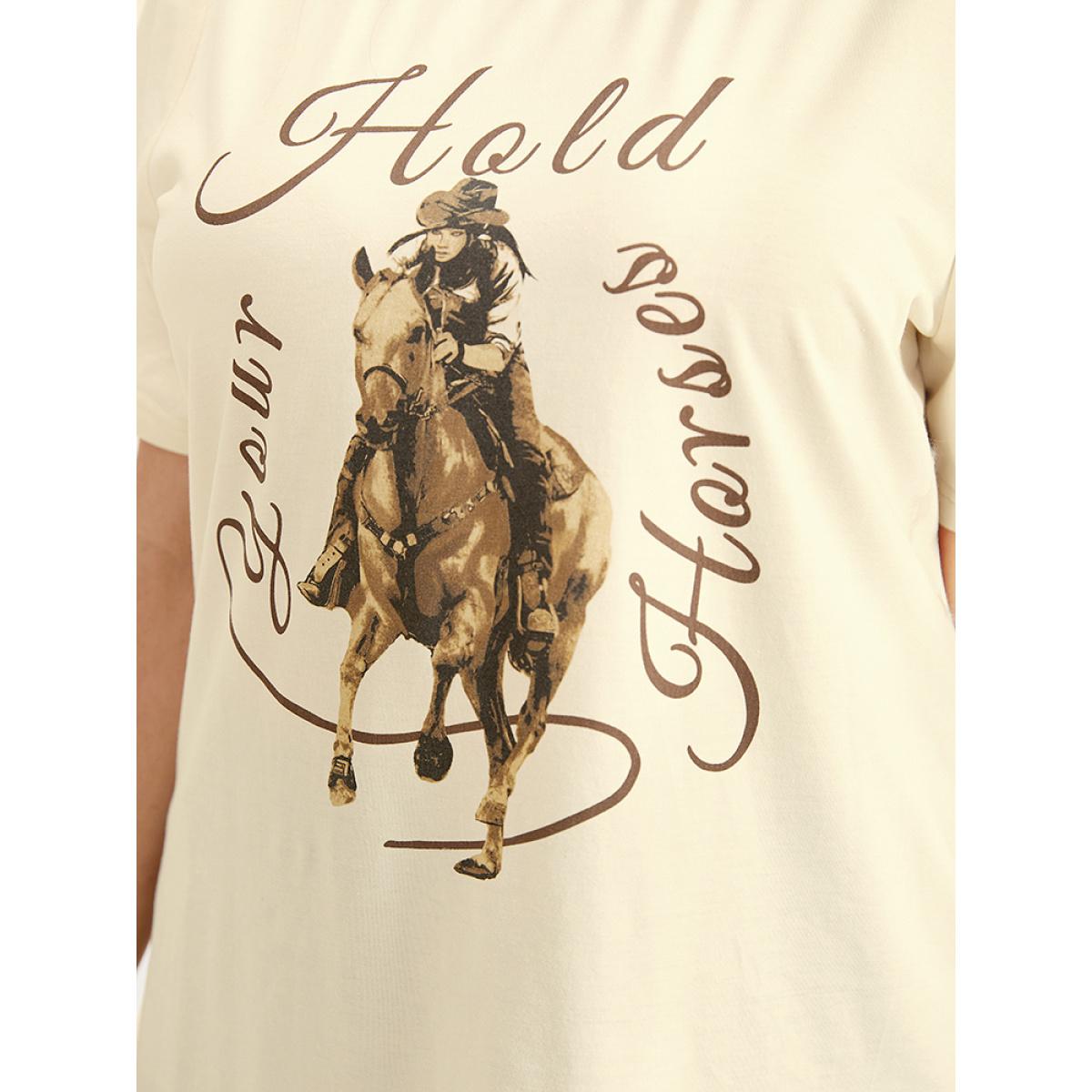 Plus Size Horse & Letter Print Round Neck Graphic Tee Apricot Women Casual Western Dailywear T-shirts BloomChic 18-20/2X Product Image