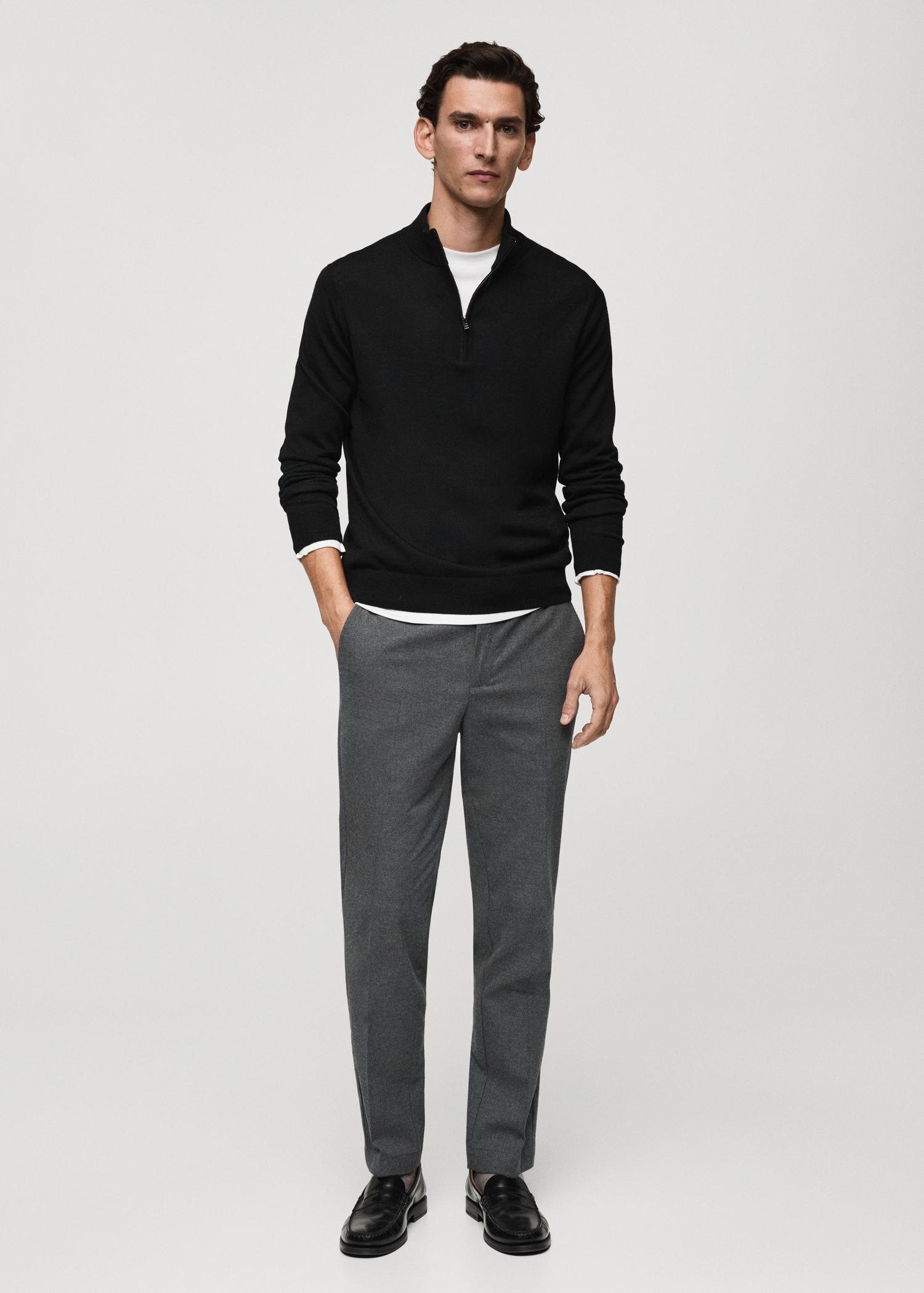 100% merino wool perkins-neck sweater with zipper - Men | MANGO USA Product Image