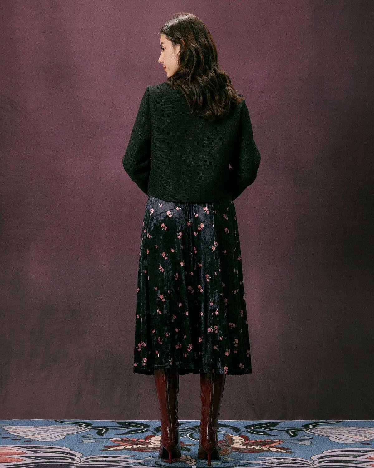 The Black Colorblock Button Tweed Jacket Product Image