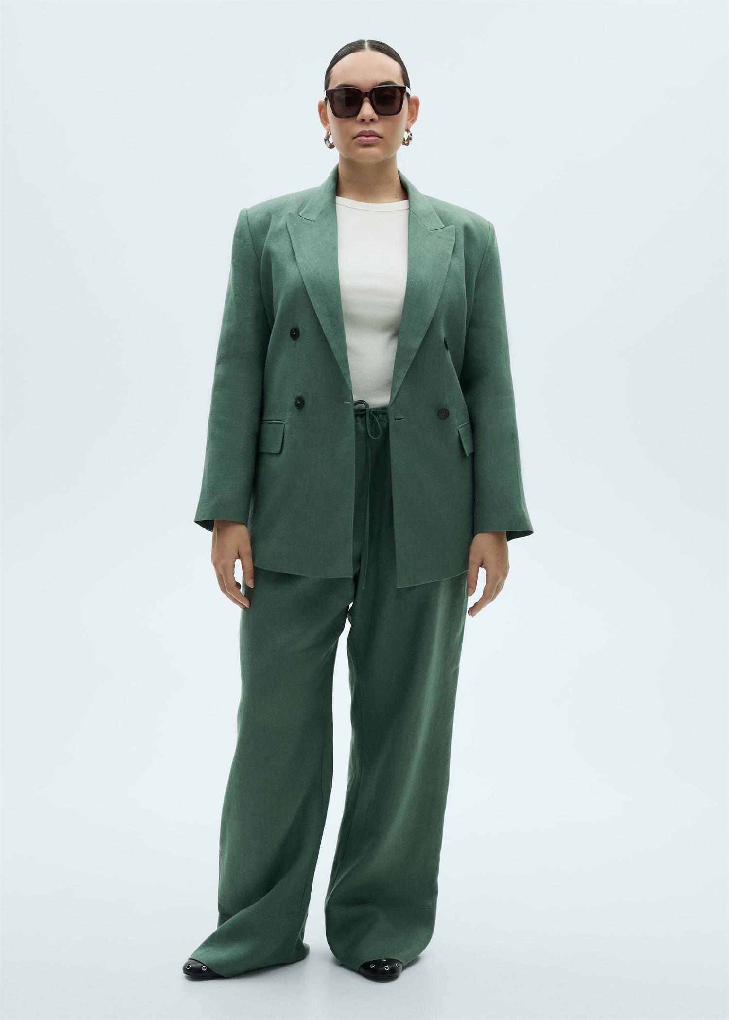 Straight linen-blend trousers - Women | MANGO USA Product Image