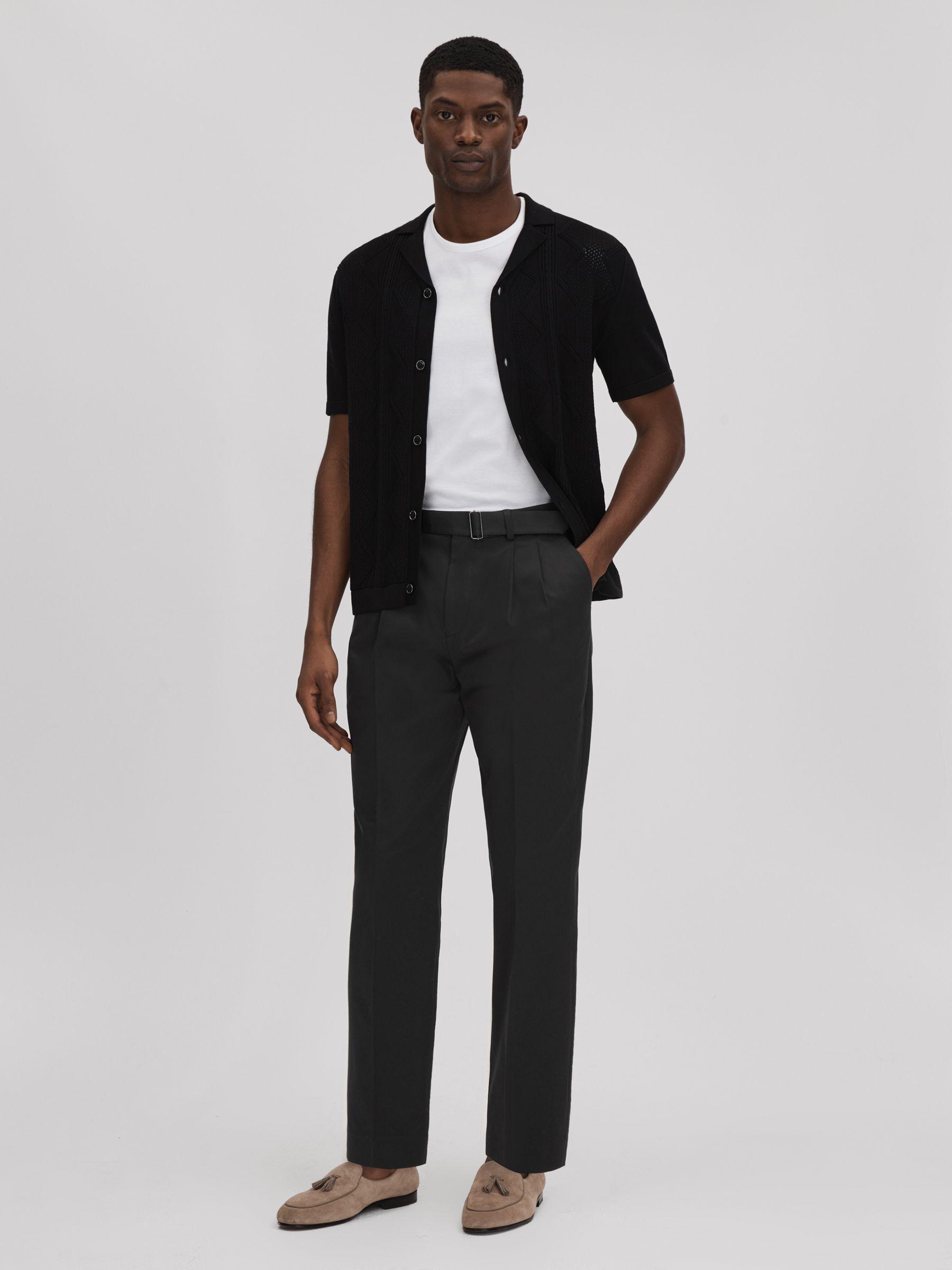 Relaxed Tapered Belted Trousers in Black Product Image