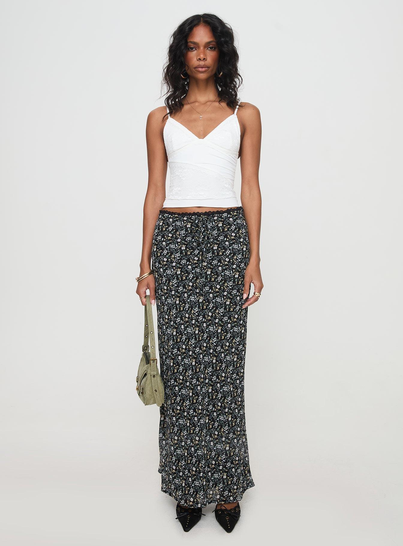 Emily Maxi Skirt Blue / Black Floral Product Image