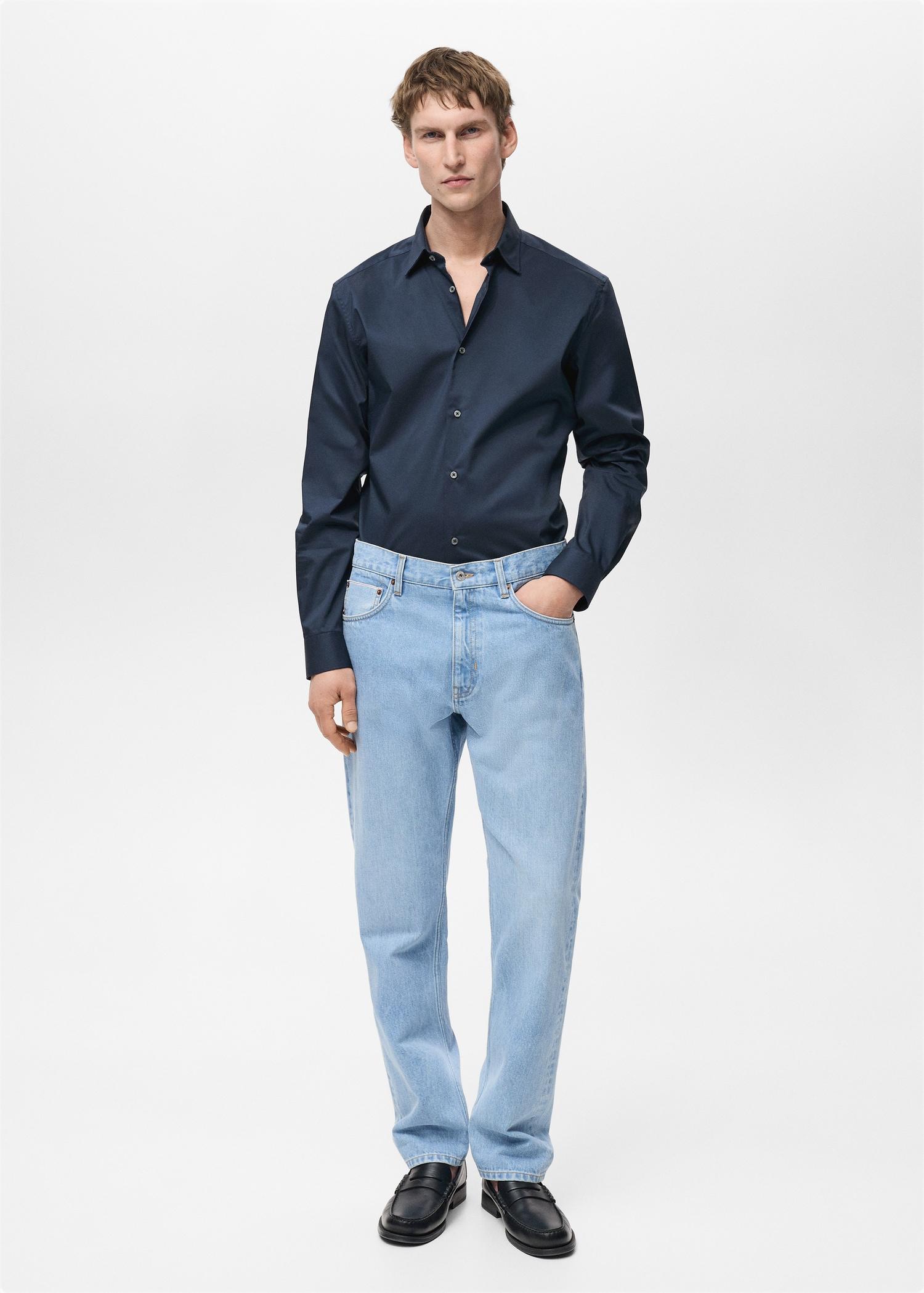 Regular-fit stretch cotton shirt - Men | MANGO USA Product Image