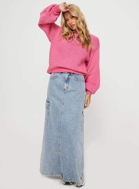 Harmony Balloon Sleeve Knit Sweater Pop Pink Product Image