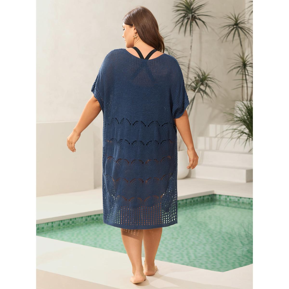 Plus Size Side Slit Cut-Out Swim Cover-Up Women's Swimwear Indigo Resort Loose Texture Curve Swim Cover Ups BloomChic 10/M Product Image