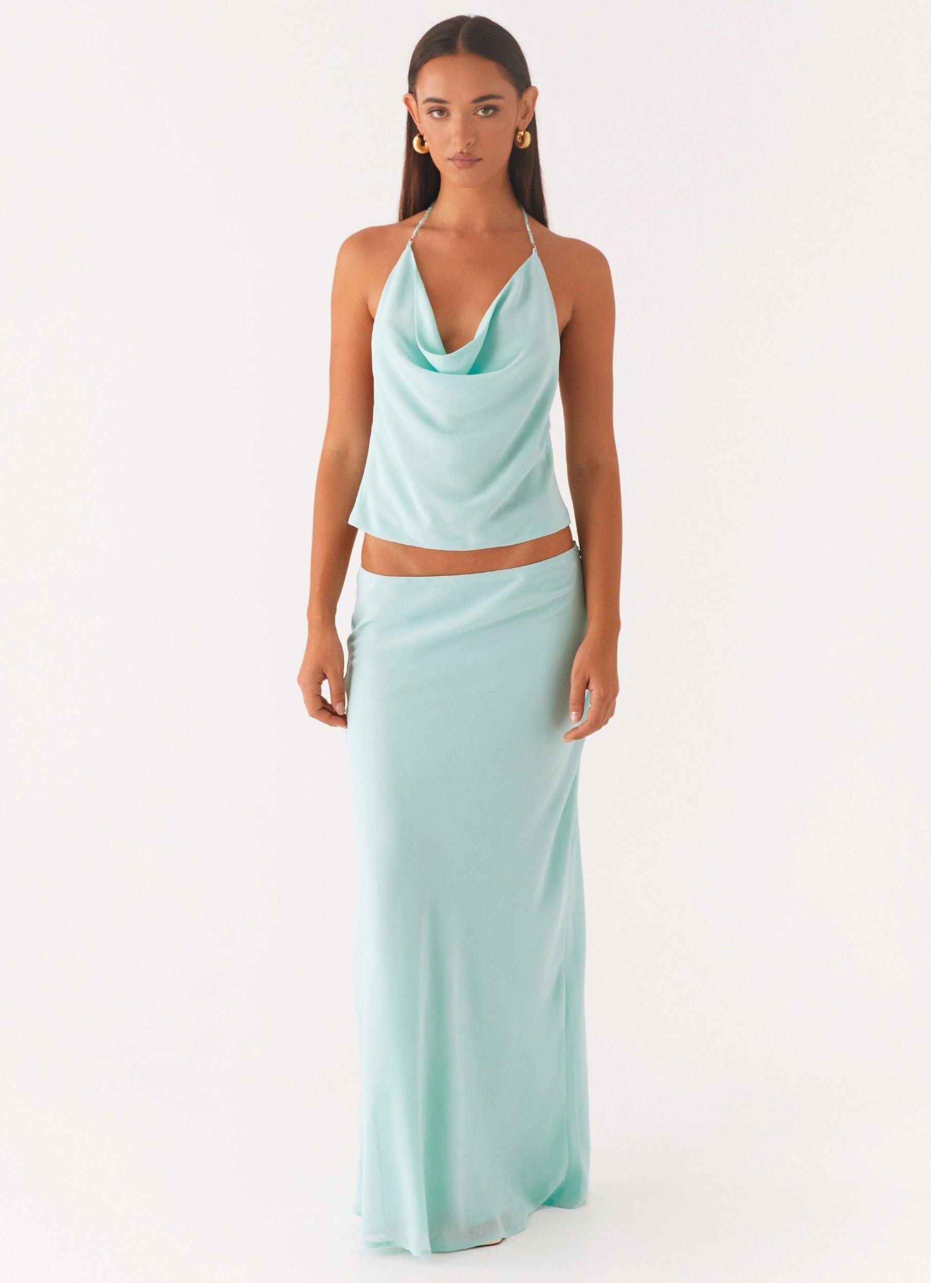 Another Life Chiffon Maxi Skirt - Pale Blue Product Image