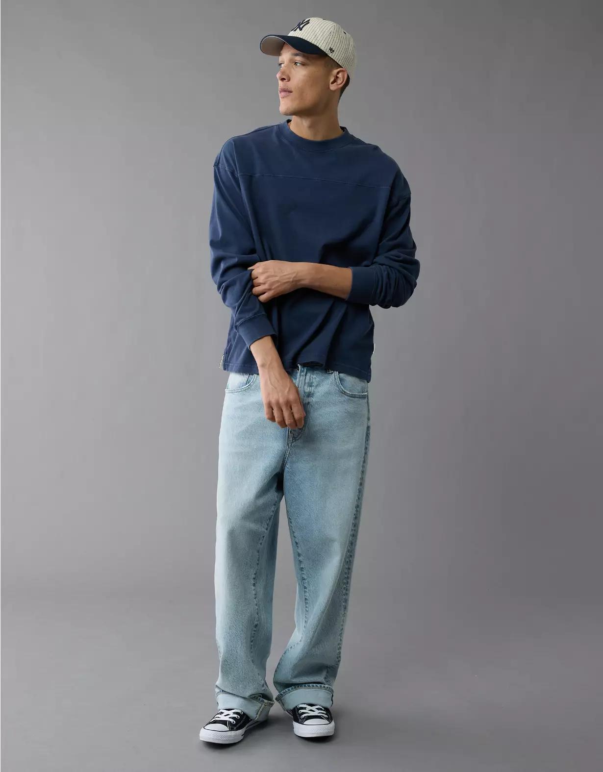 AE Long-Sleeve Boxy Sueded Jersey T-Shirt Product Image
