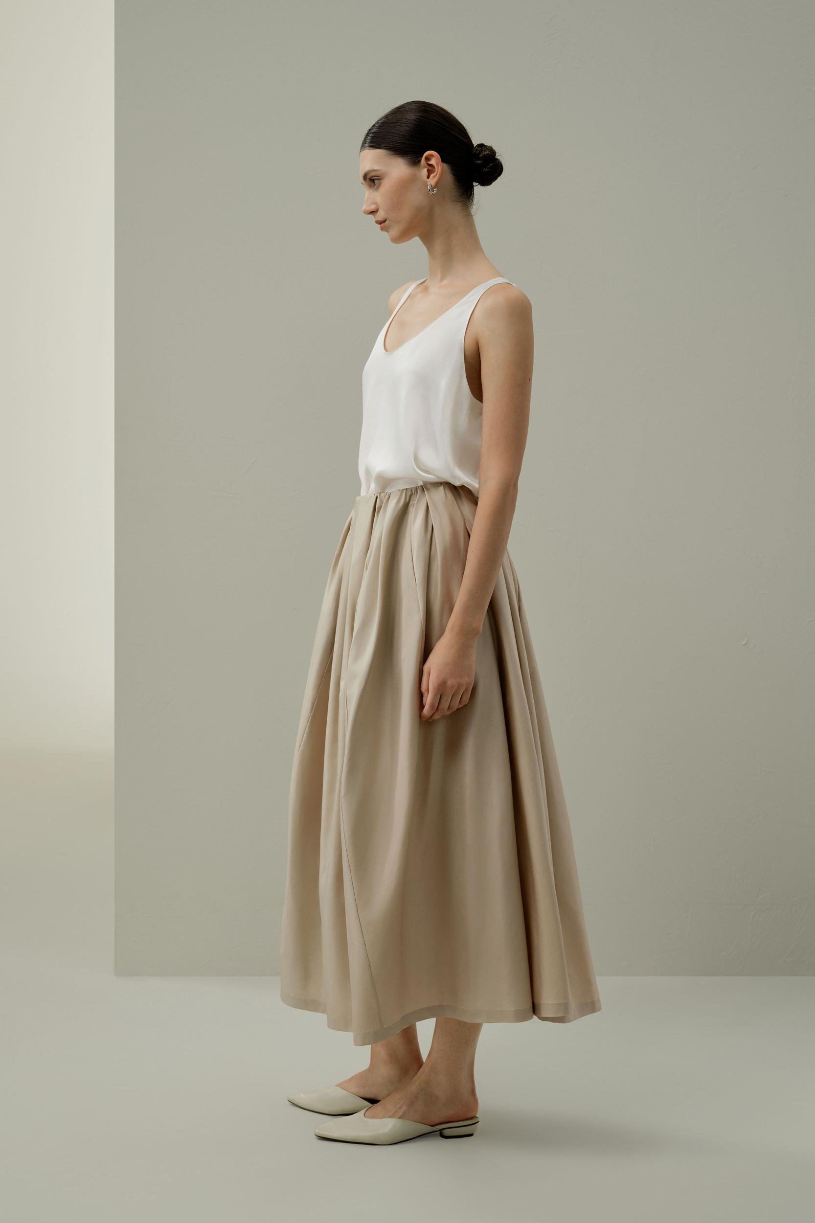 LILYSILK Women's Silk Taffeta Waist-Pleated Skirt, Black, Size 10, Water-Repellent & Voluminous Product Image