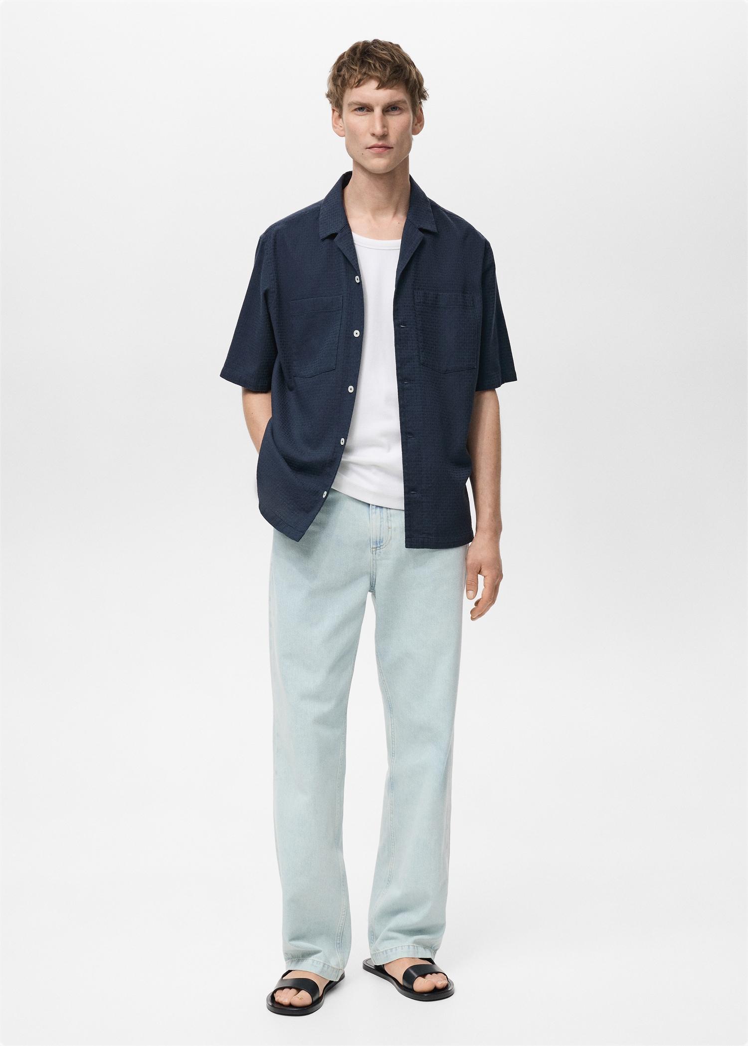 100% cotton check seersucker shirt - Men | MANGO USA Product Image