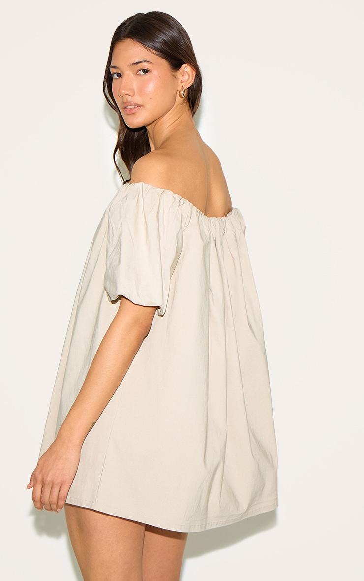 Stone Bardot Puff Sleeve Shift Dress Product Image