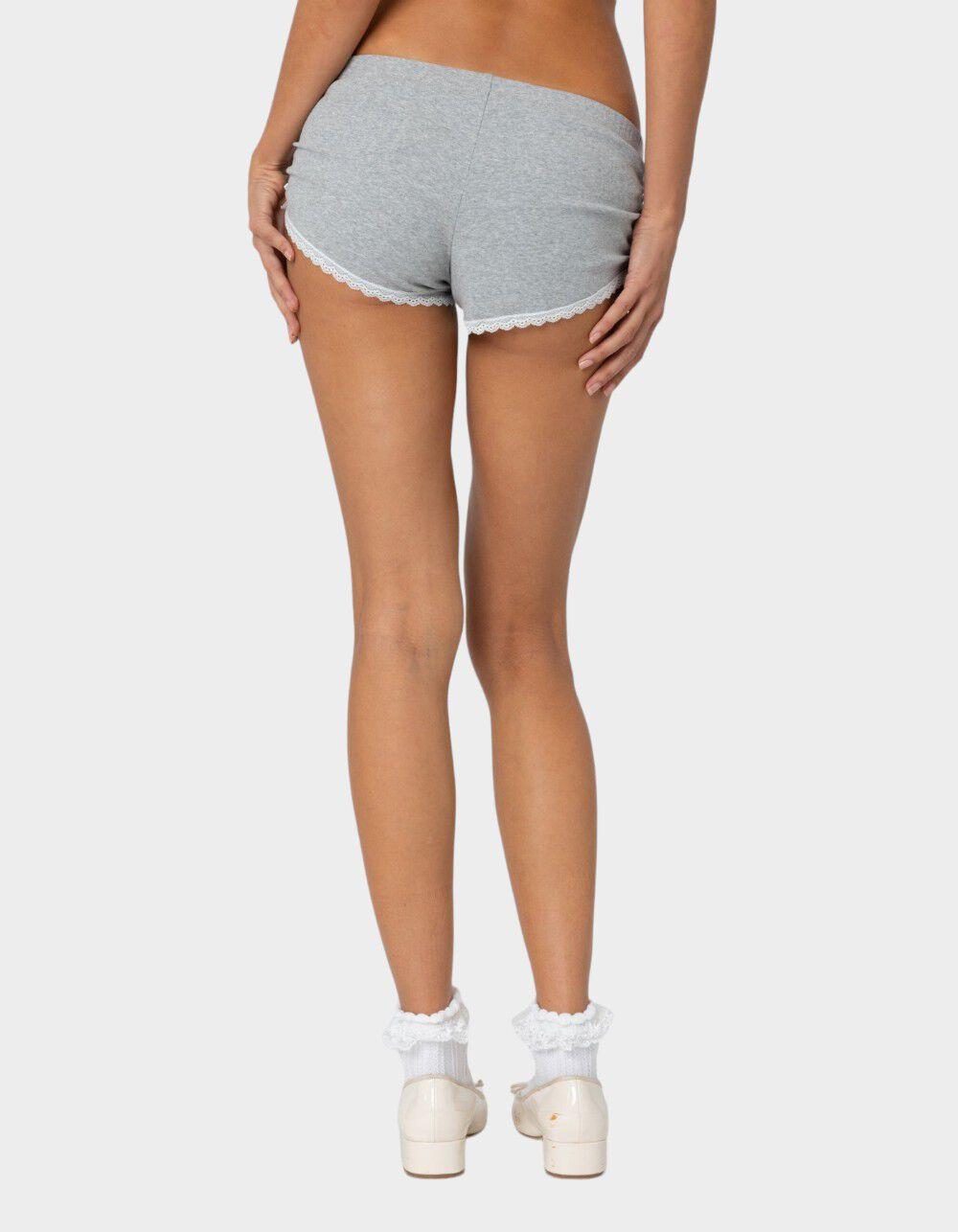 EDIKTED Kadence Ruched Lace Trim Shorts - GRAY Product Image