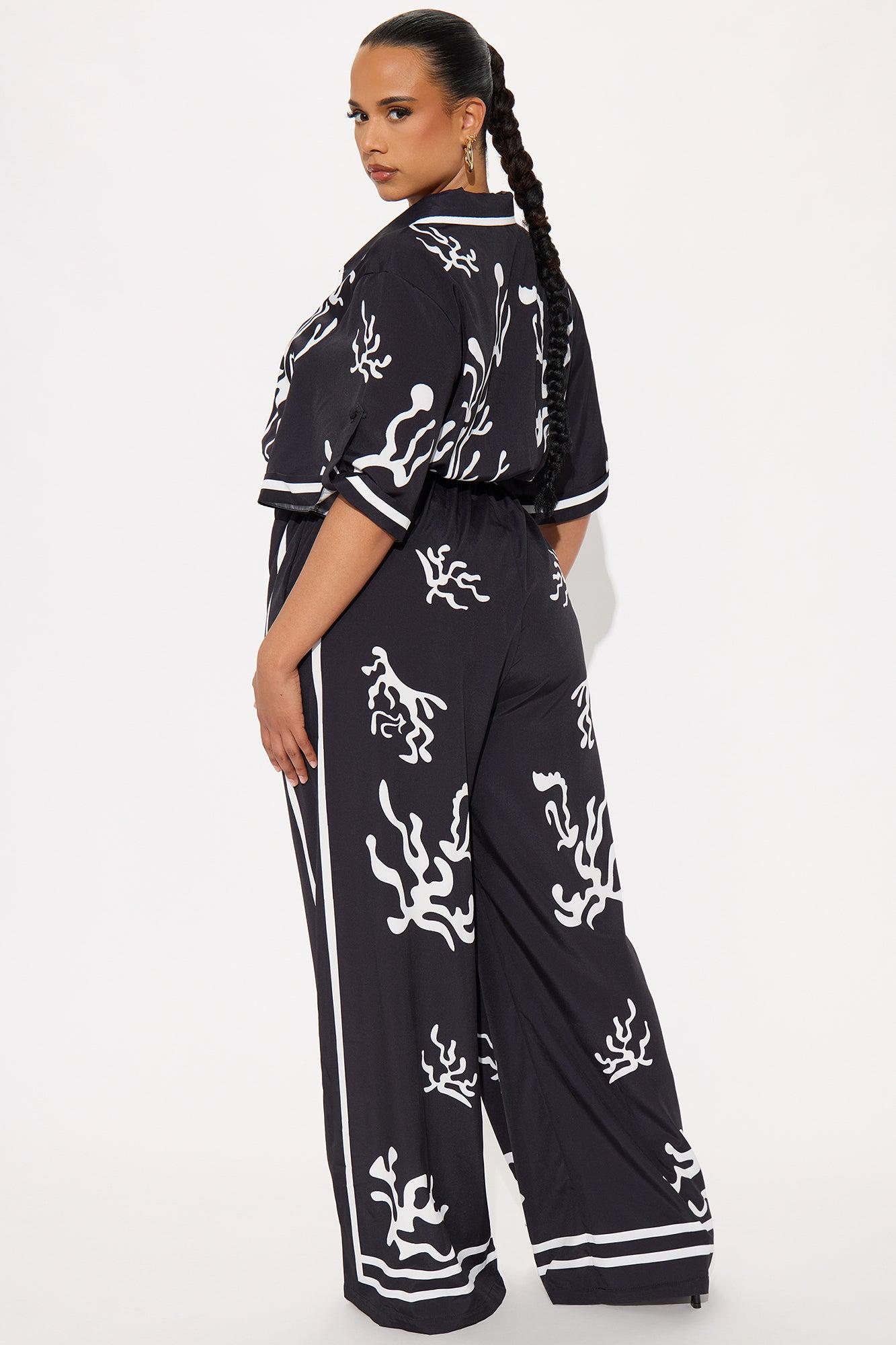 Picture This Wide Leg Satin Jumpsuit - Black/combo Product Image