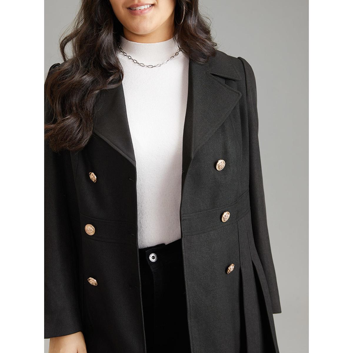 Plus Size Double Breasted Lapel Collar Plicated Detail Coat Women Black Elegant Lined Ladies Dailywear Winter Coats BloomChic 28/5X Product Image