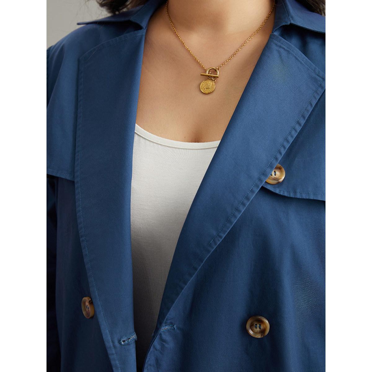Plus Size Anti-Wrinkle Solid Pocket Button Up Windbreaker Women Blue Casual Plain Ladies Dailywear Winter Coats BloomChic 14-16/1X Product Image