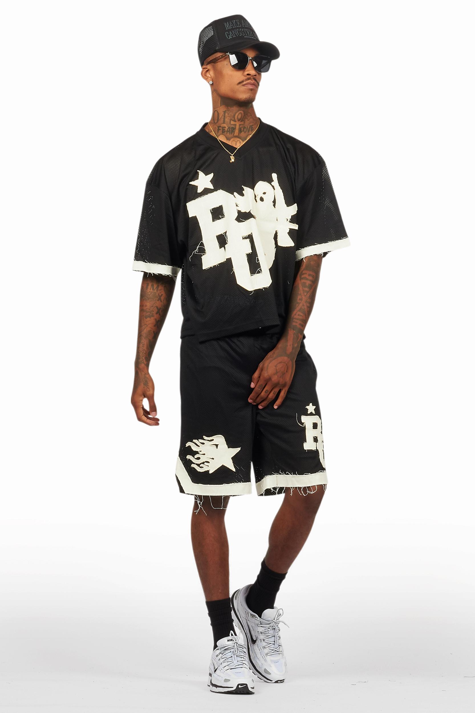 Pluton Black Mesh T-Shirt/Short Set Male Product Image