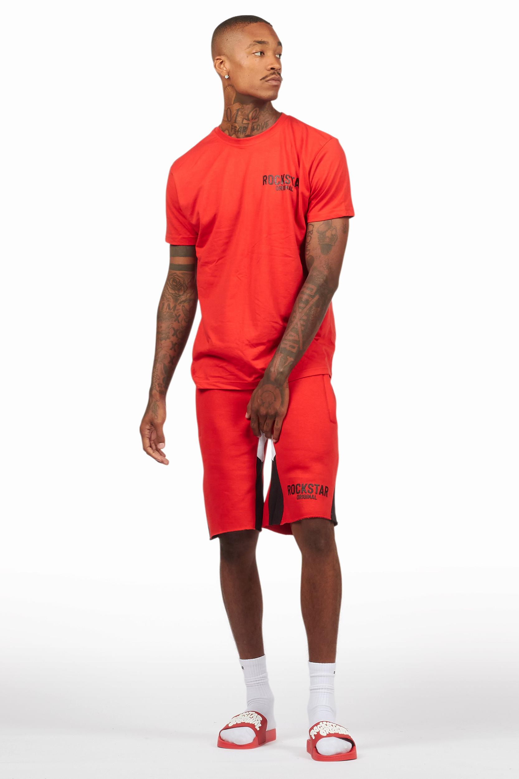 Sana Red Relaxed T-Shirt/Short Set Male Product Image