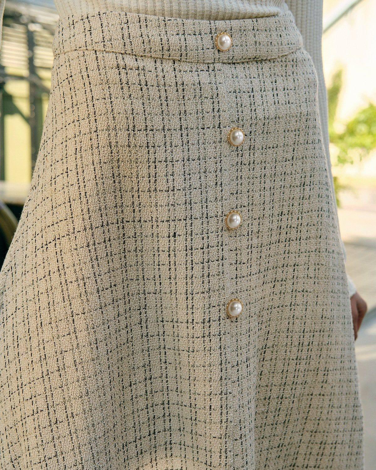 The Pearl Button High Waisted Tweed Skirt Female Product Image